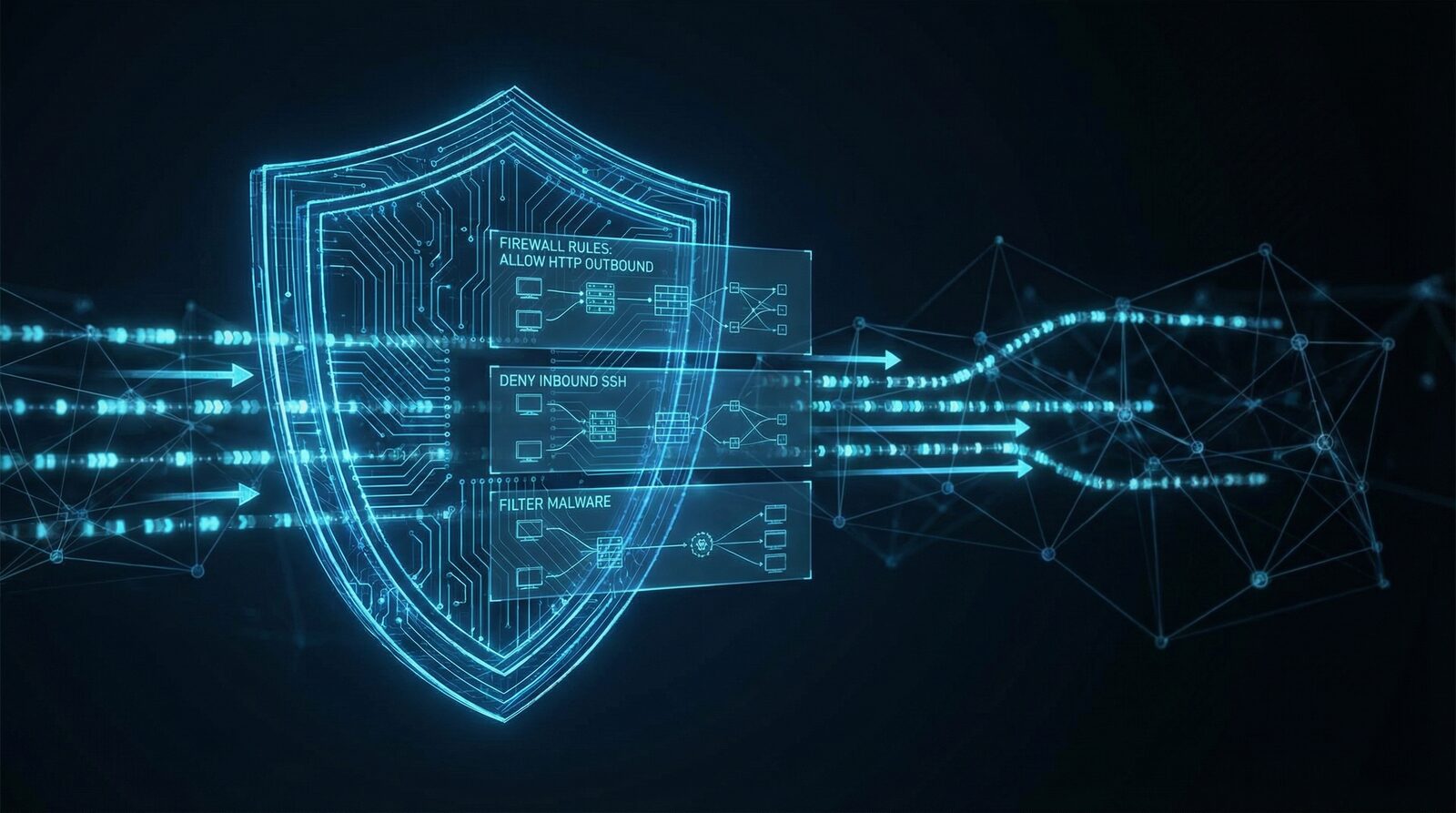 Firewall network rules visualization with security packet flow analysis