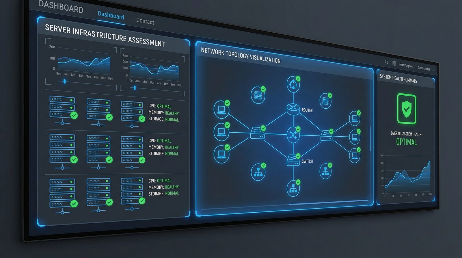 Infrastructure health dashboard showing network assessment results